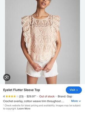 GAP Lace Eyelet Flutter Sleeve Top - Blush
